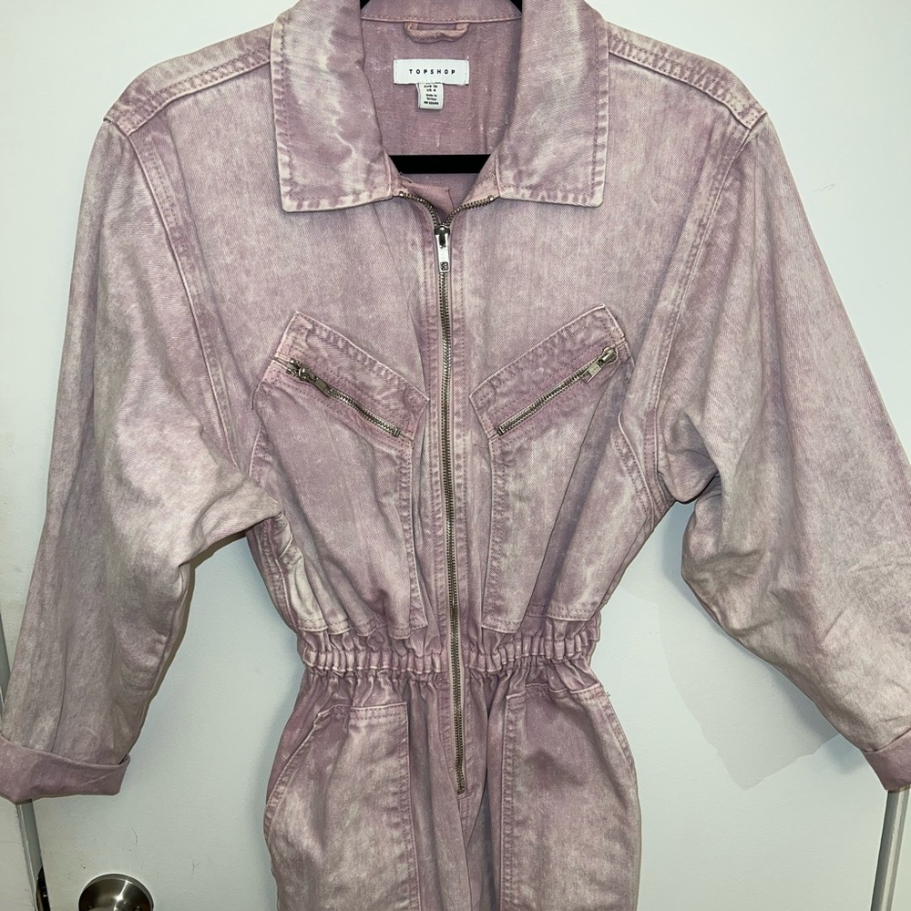 Topshop Purple Denim Long sleeved Jumpsuit